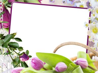 Фоторамка Фоторамка цветочная Фоторамка для фото, Прямоугольная фоторамка с цветами. Тюльпаны, бутон розы, яблоня в цвету.